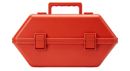Isolated bright orange tool box case, hexagonal shape, professional hardware container object
