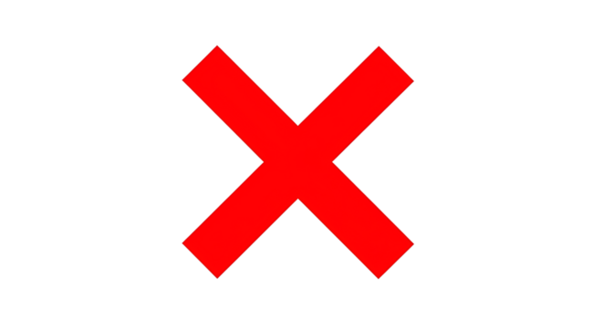 Red X mark for error, failure, or cancellation isolated PNG with Transparent Background
