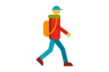A vibrant illustration of a person walking a backpack, a flat design style a cheerful color palette