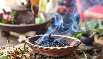 Atmospheric images of smudging rituals with burning sage bundles, incense smoke, and crystals. Mystical visuals symbolizing purification, cleansing, and spiritual protection. Perfect for esoteric, wel