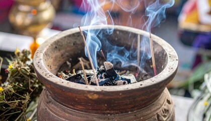 Atmospheric images of smudging rituals with burning sage bundles, incense smoke, and crystals. Mystical visuals symbolizing purification, cleansing, and spiritual protection. Perfect for esoteric, wel