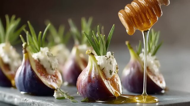 Delicious Figs with Goat Cheese and Rosemary Drizzled with Honey Appetizer Delight