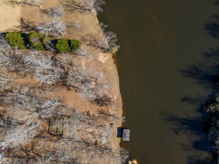 Aerial top down Grovetown suburb in winter after Hurricane Helene in Appling Augusta Georgia