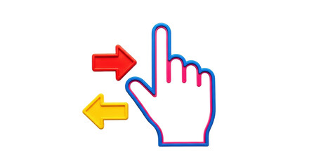 Isolated hand cursor showing directions left and right, two-way arrows indicate swiping gesture