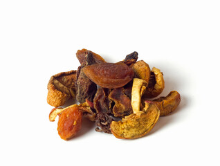 The pile of dry fruits isolated on white background.