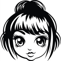 headshot displays a cute cartoon woman's face with a stylish bun