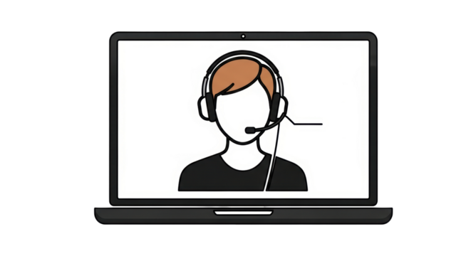 Isolated laptop showing a customer service agent with headphones and microphone headset device