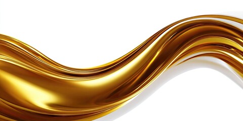Abstract gold liquid flowing in elegant curves against a white background