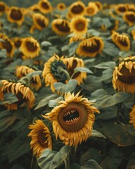 Surreal Sunflower Field with Monster Flower