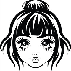 Black and white artistic portrait displays a young woman with a stylish top bun