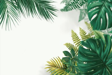 Tropical foliage frame against white