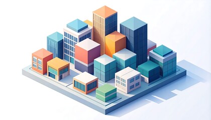 Isometric minimalist vector with geometric 3D building blocks