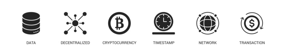 Block Chain Glyph Icon Set For Web Banner. Vector Illustration Concept With Some Icons. Designed In Glyph Style