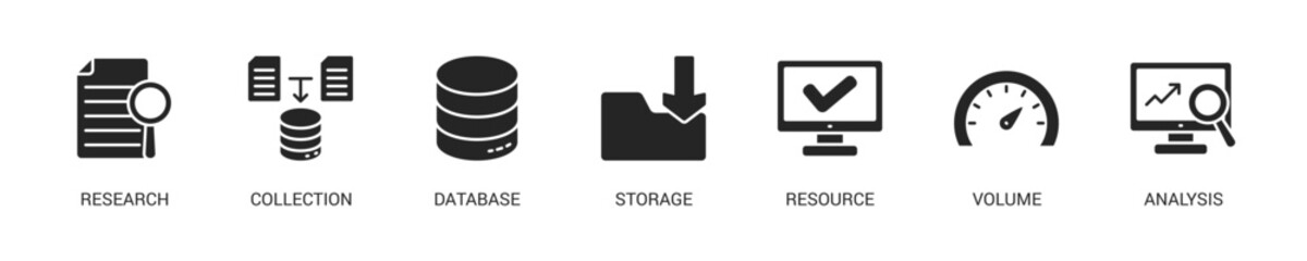 Obraz premium Big Data Glyph Icon Set For Web Banner. Vector Illustration Concept With Some Icons. Designed In Glyph Style