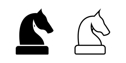 Chess Piece icon set. Simple Minimalist Knight Chess Piece Outline Silhouette Line Art Icon