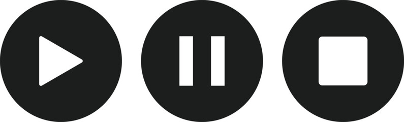 Play pause stop icon set. media player buttons. Music interface symbol
