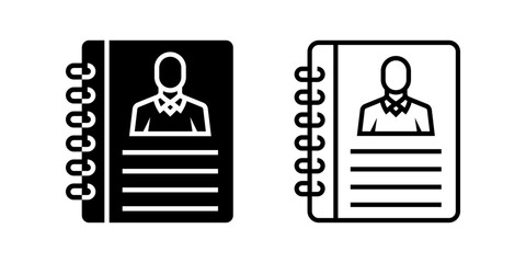Contact Book icon set. Outline Minimalist Contact Book Profile Icon Design with Ring Binder and Lines