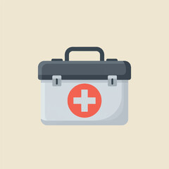 Fototapeta premium First aid kit with red cross on a light beige background.