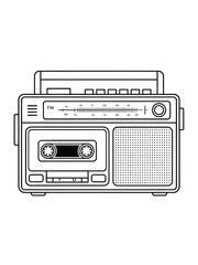 Retro cassette player and radio boombox line art illustration