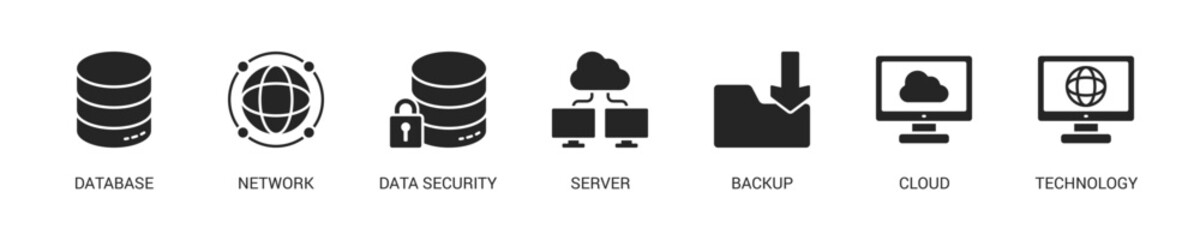 Data Center Glyph Icon Set For Web Banner. Vector Illustration Concept With Some Icons. Designed In Glyph Style
