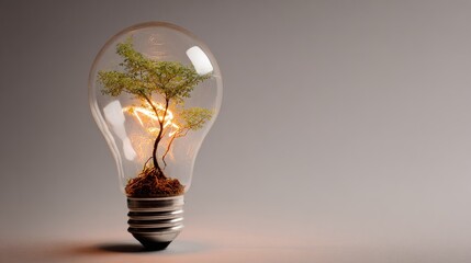 Tree Growing Inside Lightbulb: Green Energy Concept
