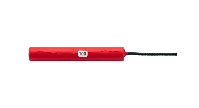Small cylindrical red dynamite stick with number 100 isolated PNG with Transparent Background