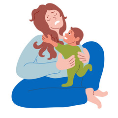 mom with baby in doodle style.Illustration for banner postcard design print sticker poster background