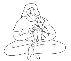 mom with baby in doodle style.Illustration for banner postcard design print sticker poster background