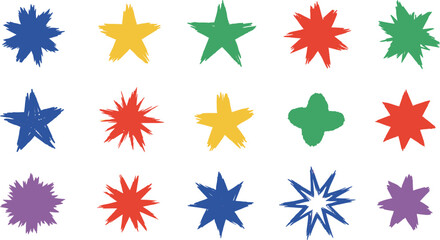 Colorful hand drawn style stars collection perfect for various design projects on transparent background