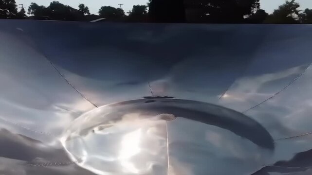 Shiny Metal Concave Surface Outdoors.