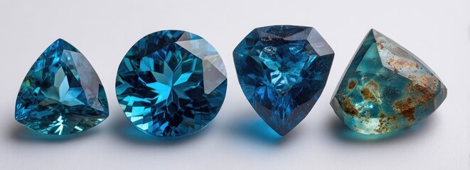 Fototapeta premium Four vibrant blue gemstones, various cuts