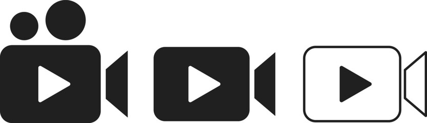 Video camera icon set with play symbol. 