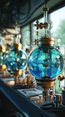Vintage Laboratory Glassware with Blue Liquid