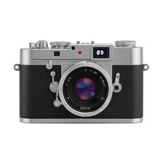 Fototapeta premium Vintage Aesthetic Silver Camera Isolated, Capturing Moments of Yesteryear on Clear Display
