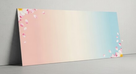 Pastel pink and blue gradient background featuring delicate pink flowers and petals perfect for feminine and spring designs