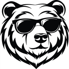 Cool black and white bear head illustration wears sunglasses with a confident expression