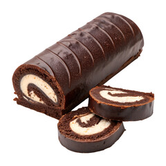 Chocolate swiss roll. isolated on white background.