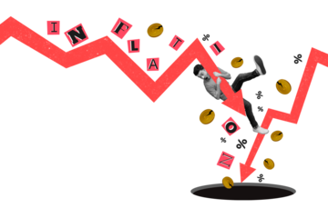 Creative collage image young man falling down economy business failure rate inflation currency golden coins drawing background