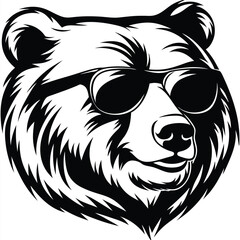 Obraz premium Cool bear with sunglasses stares directly forward in detailed black and white vector