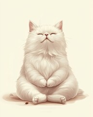 Zen White Cat Meditating Illustration