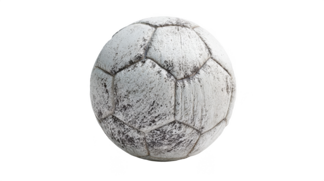 Weathered White Soccer Ball with Dirty Surface on Plain Background