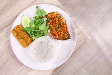 Overhead Authentic Fried Fish with Spicy Sauce Meal Food Photography