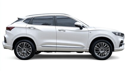Obraz premium Side view of a white SUV. Modern design, sleek lines