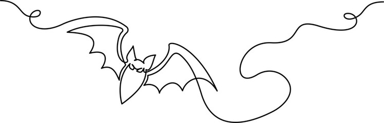 Halloween decoration. Bat flying. Continuous one line drawing