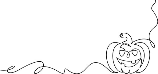 Spooky jack o lantern pumpkin. Halloween decoration. Continuous one line drawing