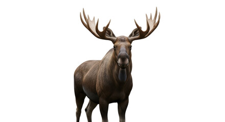 Isolated majestic male moose with large antlers in studio setting standing upright, animal © Isolde