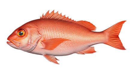Fototapeta premium Isolated Red Snapper in Full Profile View, Marine Fish with Fins, Scales, and Yellow Eye