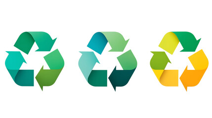 Obraz premium Colorful recycling symbols, items isolated on transparent background, modern eco concept, minimalist flat design style, environmental conservation, digital art