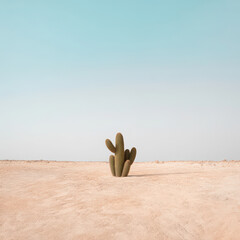 Solitary Cactus Standing Tall in a Desert Landscape Under a Clear Sky Symbolizing Resilience and Arid Beauty