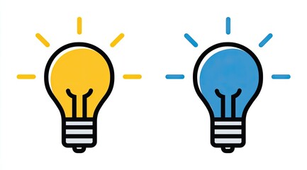 Two stylized lightbulb icons, one yellow, one blue, represent ideas
